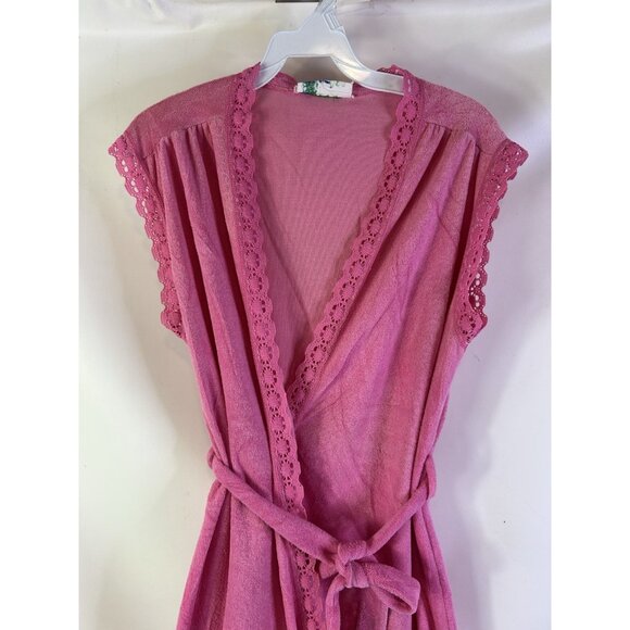 Vintage 70s Terry Cloth Lace Trim Robe Pink USA Cottagecore - Picture 4 of 8